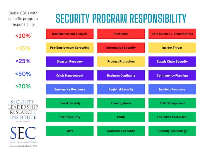 graphic showing various security related programs and the percentage of CSOs with specific program responsibility for those programs
